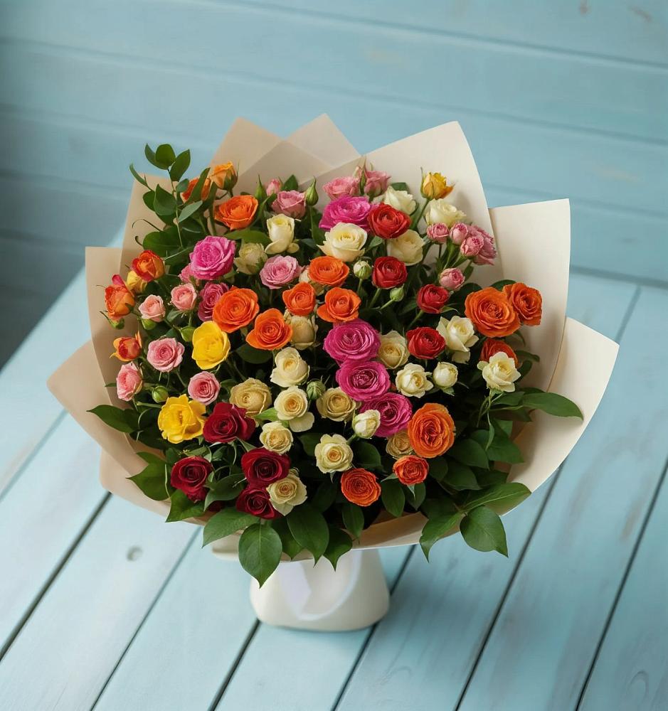 Букет Микс из разноцветных кустовых роз в Ярополец