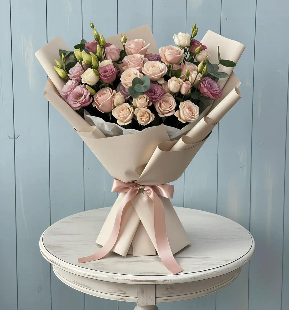 Букет цветов из: Розы и Лизиантусы в Ярополец