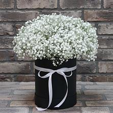 Цветочная композиция из Гипсофила в шляпной коробке в Ярополец